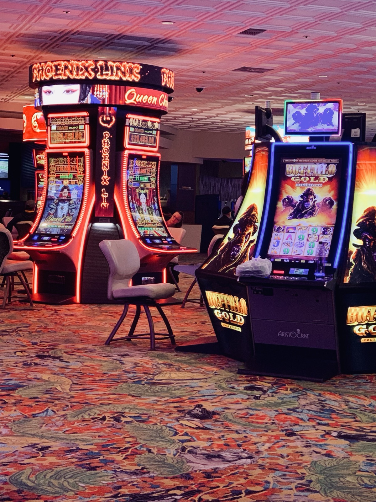 Slot machines on a casino floor at the Rio in Las Vegas